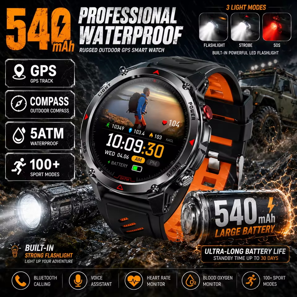 Wrist Wraps Fitness - 군용 540mAh GPS 스마트 시계 3ATM