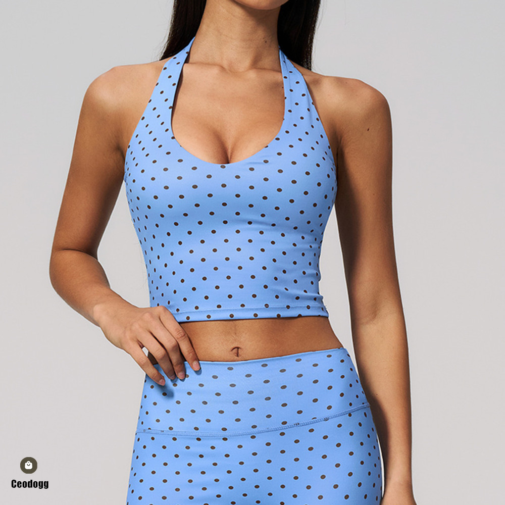 홀터 요가 브라 탱크탑 여성용 폴카 피트니스 크롭탑 충 - Yoga Fitness Up 리뷰 및 가격