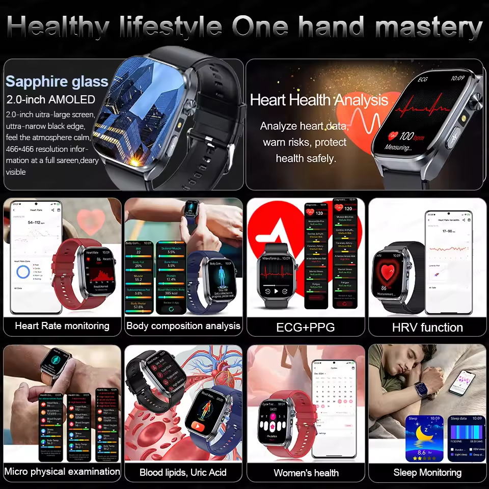 새로운 AI 마이크로 건강 검진 스마트워치 2.0인치  - Wrist Wraps Fitness 리뷰 및 가격